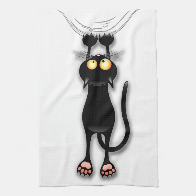 Cat funny Character Scratching Fabric Tea Towel (Vertical)
