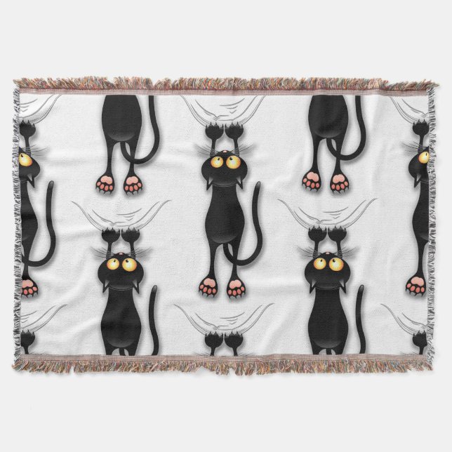Cat funny Character Scratching Fabric Throw Blanket (Front)