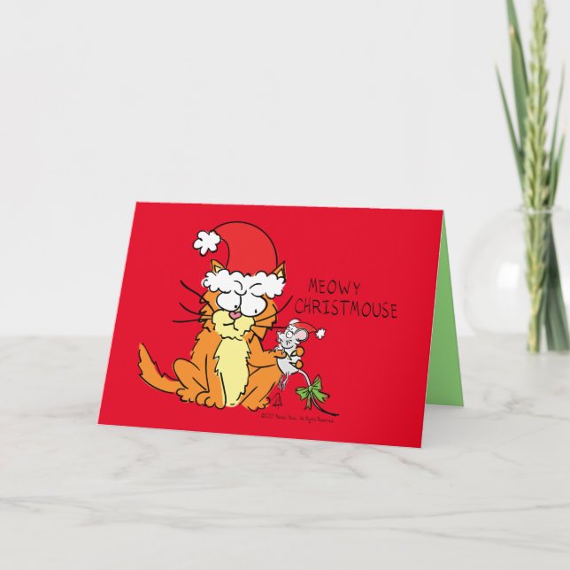 Cat Funny Christmas Cartoon Cute Mouse Card (Front)