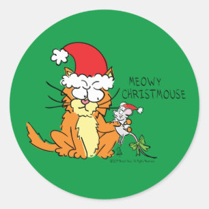 Cat Funny Christmas Cartoon Cute Mouse Classic Round Sticker