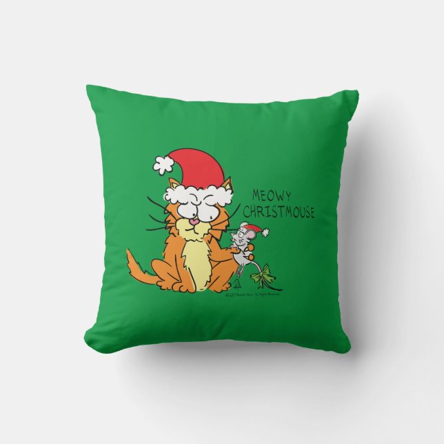 Cat Funny Christmas Cartoon Cute Mouse Cushion (Front)