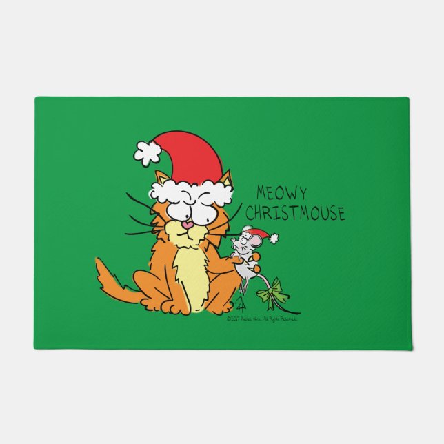 Cat Funny Christmas Cartoon Cute Mouse Doormat (Front)