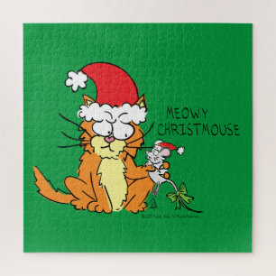 Cat Funny Christmas Cartoon Cute Mouse Jigsaw Puzzle