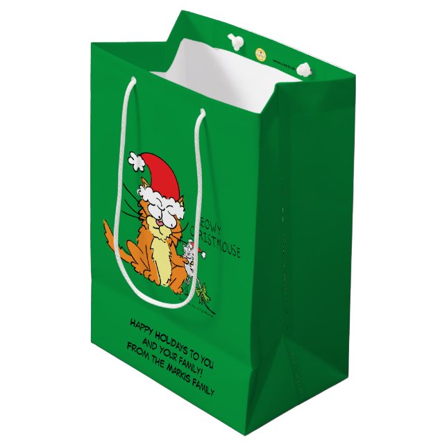 Cat Funny Christmas Cartoon Cute Mouse Medium Gift Bag (Front Angled)