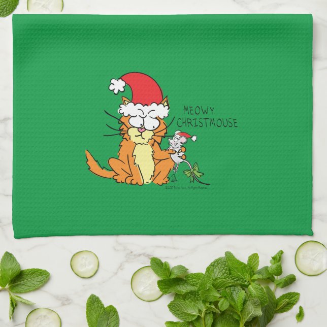 Cat Funny Christmas Cartoon Cute Mouse Tea Towel (Folded)
