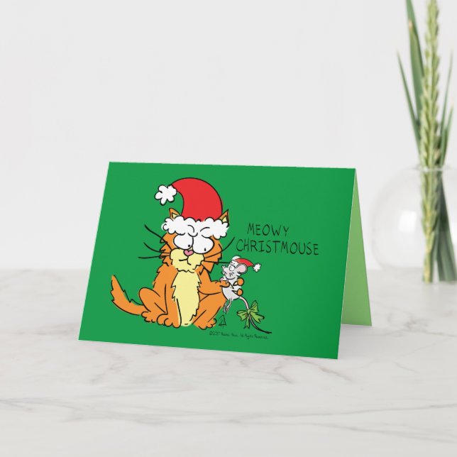Cat Funny Christmas Cute Mouse Card (Front)