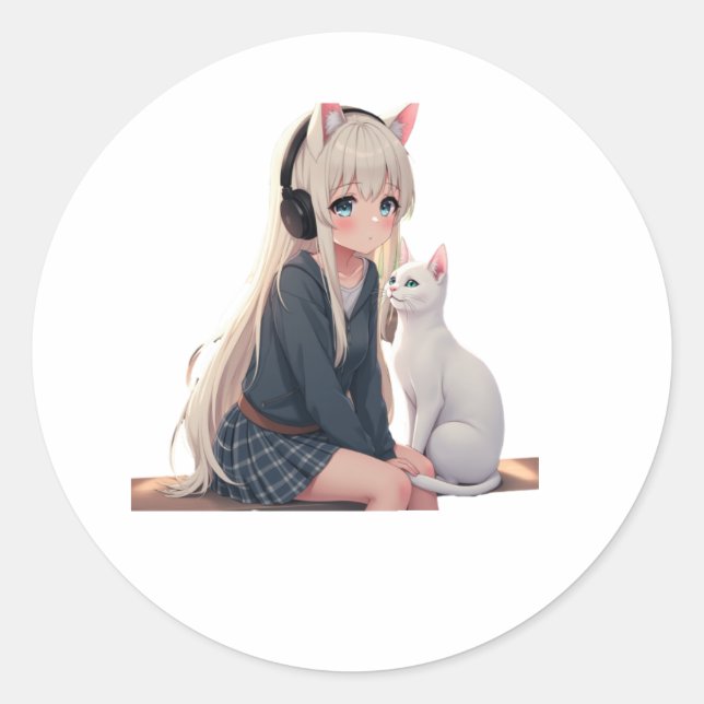 Cat funny  classic round sticker (Front)