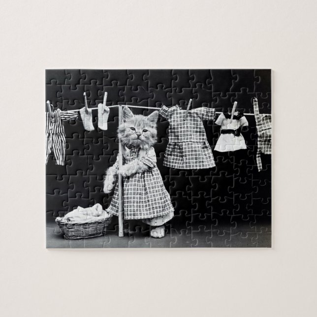 Cat Funny Laundry Day Jigsaw Puzzle (Horizontal)