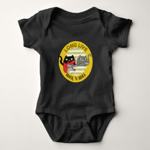 Cat Funny Punk Rock Music Love Electic Guitar Cool Baby Bodysuit