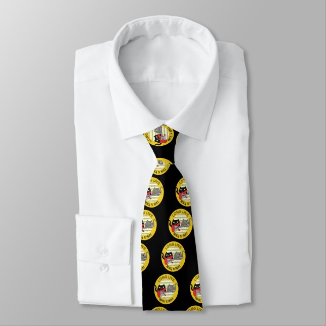 Cat Funny Punk Rock Music Love Electic Guitar Cool Tie (Tied)