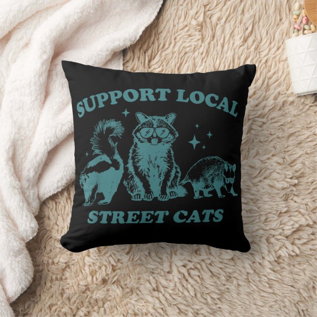 Cat Funny Vintage Racoon Opossum Skunk Cushion (Blanket)