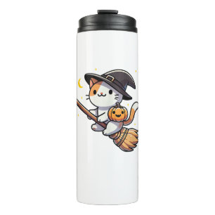 Cat Funny Witch Halloween Costume Broom Stick Boys Thermal Tumbler