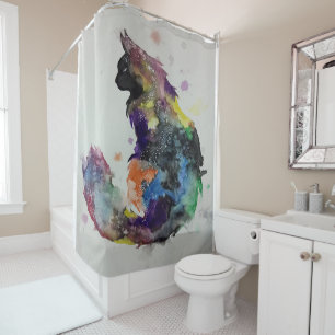 Cat Galaxy Watercolor   Cat Galaxy Lover Gift Shower Curtain