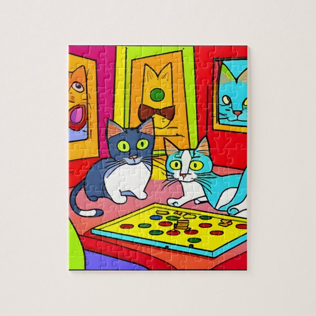 Cat Game Night Jigsaw Puzzle (Vertical)