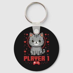 Cat Gamer Couple Cat Retro Pixel Arcade  Key Ring