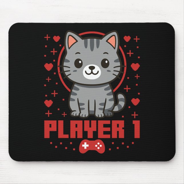 Cat Gamer Couple Cat Retro Pixel Arcade  Mouse Mat (Front)