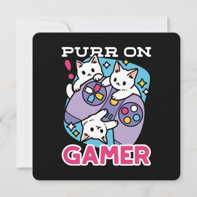  Cat Gamer Design - Purr On Gamer Joystick Art Holiday Card (Front)