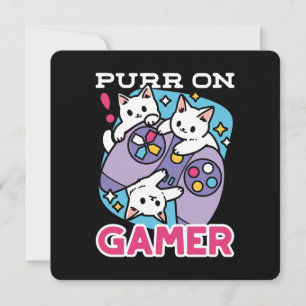 Cat Gamer Design - Purr On Gamer Joystick Art Holiday Card