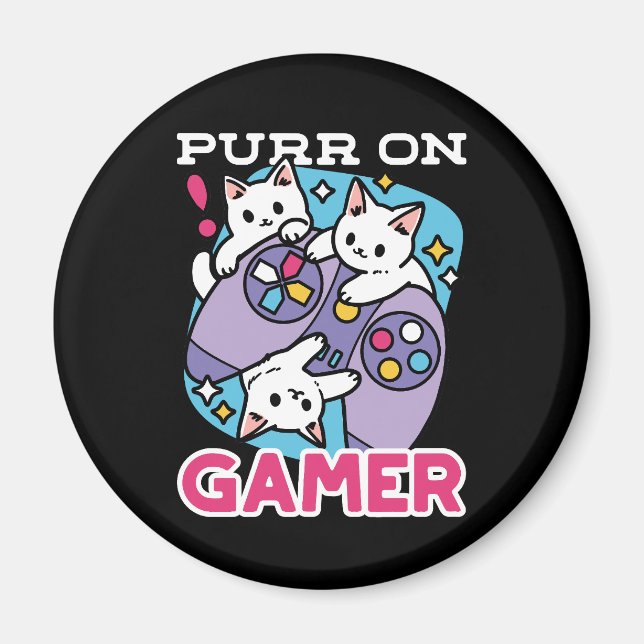  Cat Gamer Design - Purr On Gamer Joystick Art Magnet (Front)