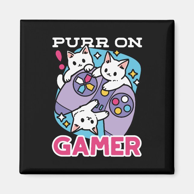  Cat Gamer Design - Purr On Gamer Joystick Art Magnet (Front)