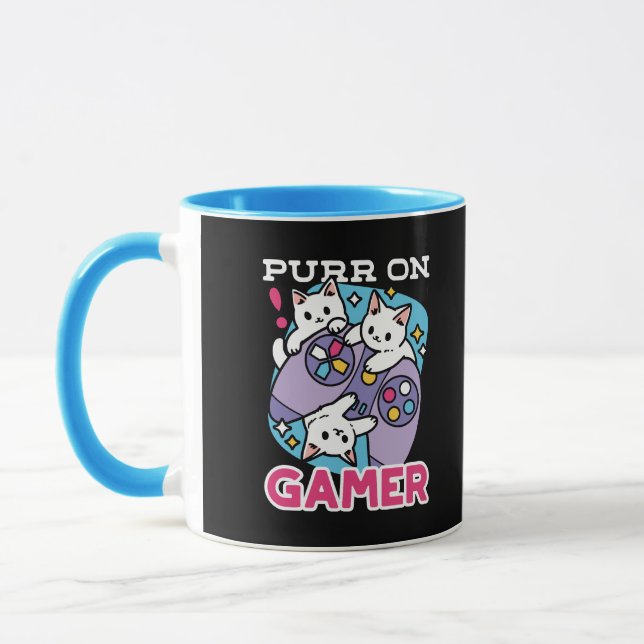  Cat Gamer Design - Purr On Gamer Joystick Art Mug (Left)
