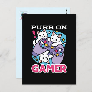 Cat Gamer Design - Purr On Gamer Joystick Art Postcard