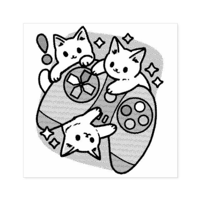  Cat Gamer Design - Purr On Gamer Joystick Art Rubber Stamp (Imprint)