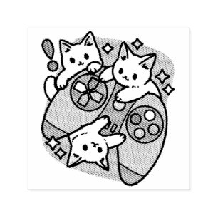 Cat Gamer Design - Purr On Gamer Joystick Art Self-inking Stamp