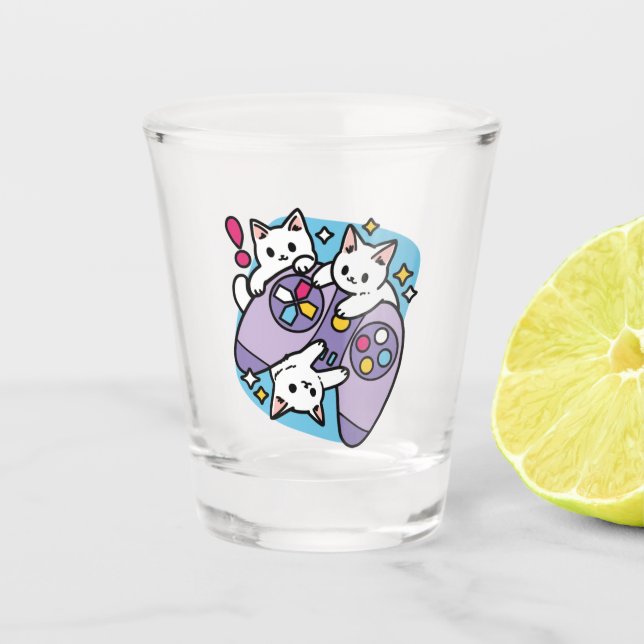  Cat Gamer Design - Purr On Gamer Joystick Art Shot Glass (Front)