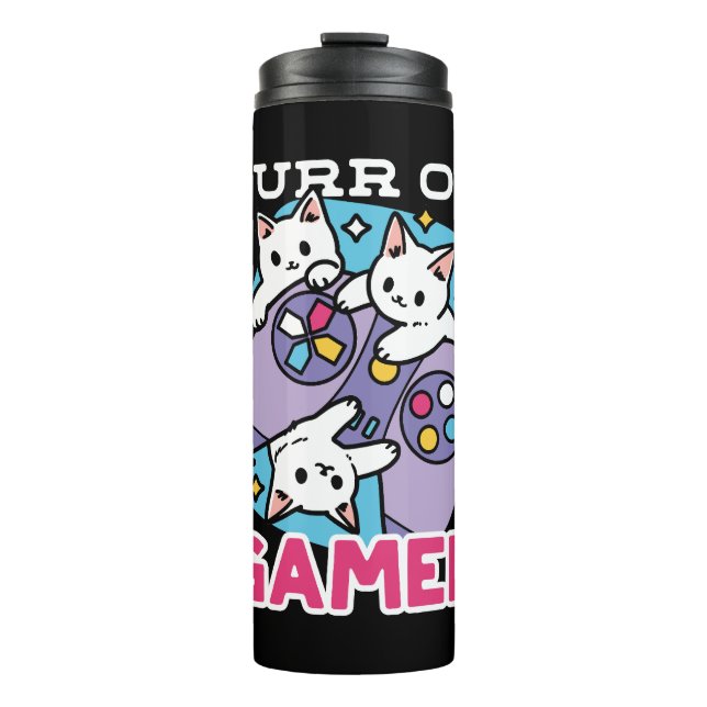  Cat Gamer Design - Purr On Gamer Joystick Art Thermal Tumbler (Front)