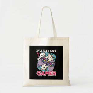  Cat Gamer Design - Purr On Gamer Joystick Art Tote Bag