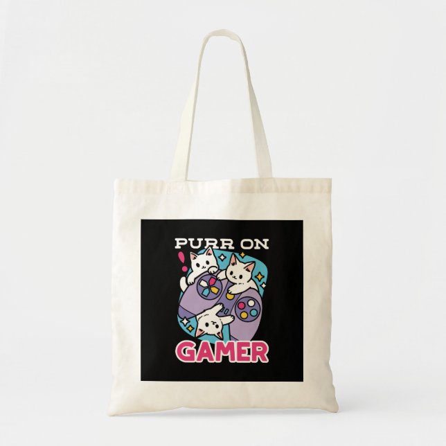  Cat Gamer Design - Purr On Gamer Joystick Art Tote Bag (Front)