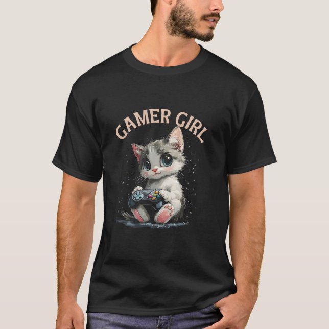 Cat Gamer Kitty Meow Animal Pet Gaming Video Game T-Shirt (Front)