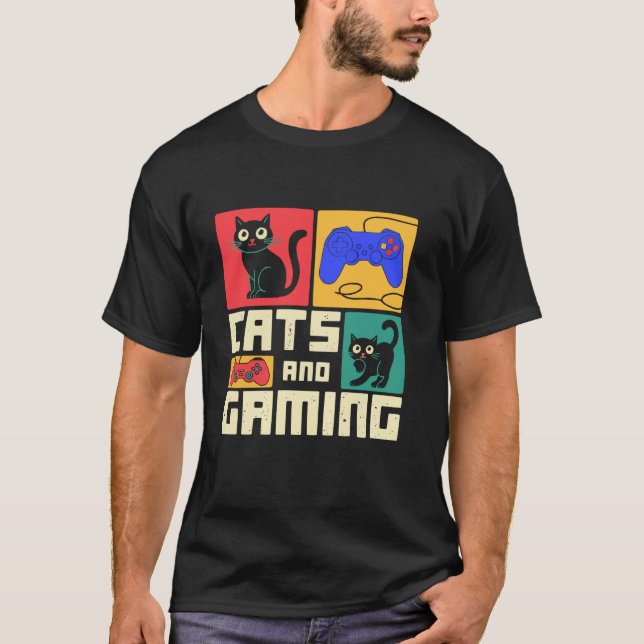 Cat Gamer Kitty Meow Animal Pet Gaming Video Game T-Shirt (Front)
