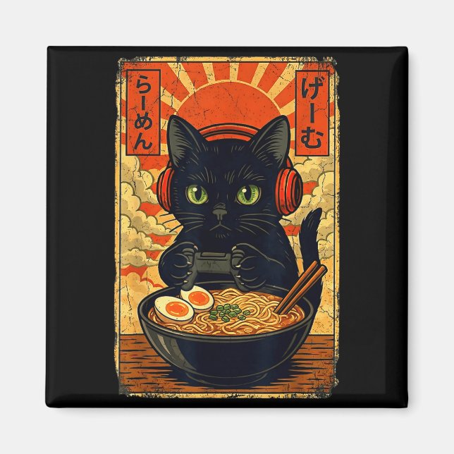 Cat Gamer Men Anime Kawaii Funny Gaming Headset Ca Magnet (Front)