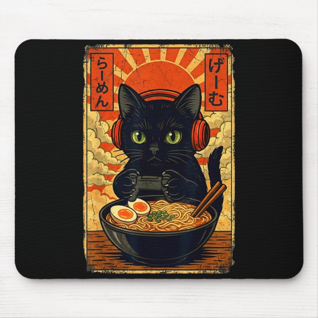 Cat Gamer Men Anime Kawaii Funny Gaming Headset Ca Mouse Mat (Front)