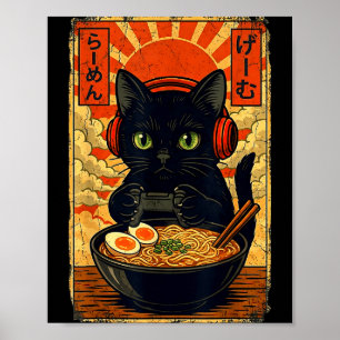 Cat Gamer Men Anime Kawaii Funny Gaming Headset Ca Poster