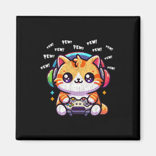 Cat Gamer Pew Funny Video Games Vintage Boys Men G Magnet