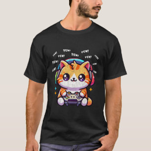 Cat Gamer Pew Funny Video Games Vintage Boys Men G T-Shirt