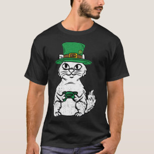 Cat Gamer St Patricks Day Funny Video-game Control T-Shirt