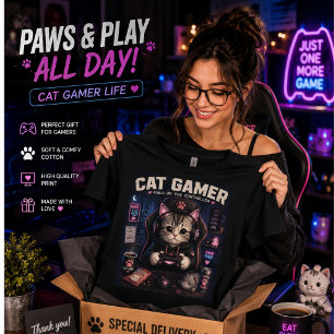 Cat Gamer T-Shirt Cute Gaming Cat Shirt for Game