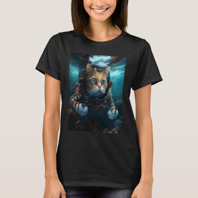 Cat Gaming Underwater T-Shirt (Front)