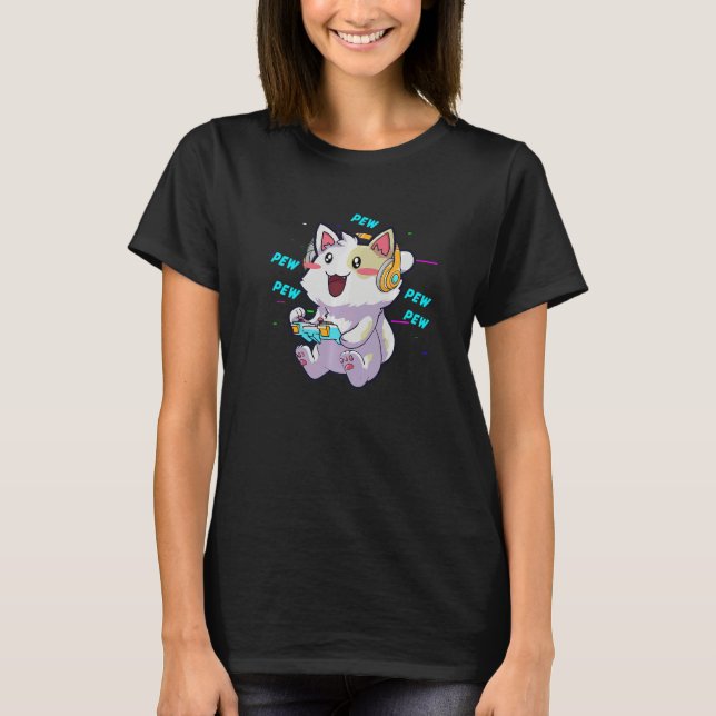 Cat Gaming  Video Games  Nerd Girl T-Shirt (Front)