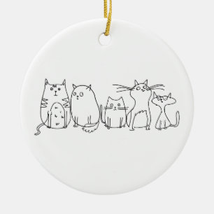 Cat gang Line Art Cartoon illustration Ceramic Tree Decoration