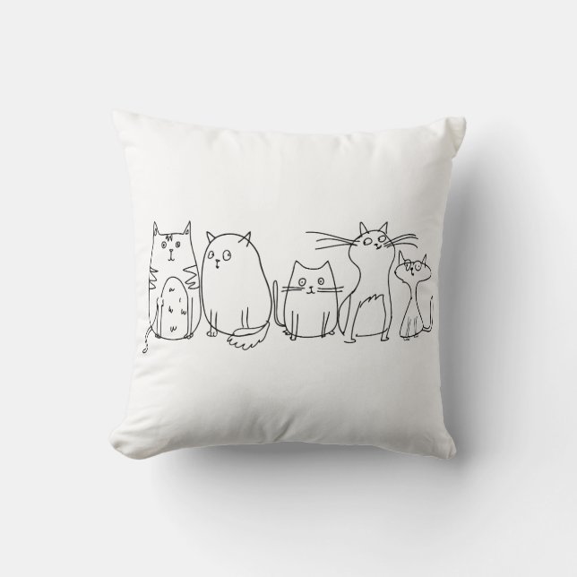 Cat gang Line Art Cartoon illustration Cushion (Front)