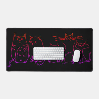 Cat gang Line Art Cartoon illustration Desk Mat