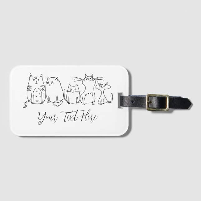 Cat gang Line Art Cartoon illustration Luggage Tag (Front Horizontal)