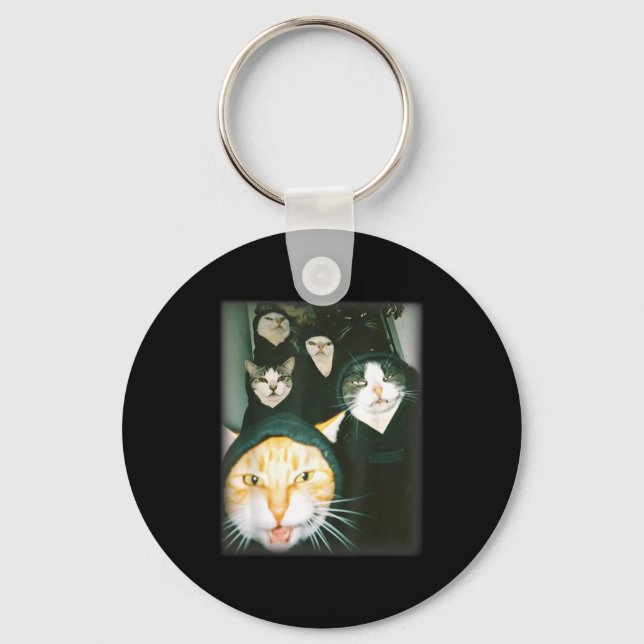 Cat Gang Meme Funny Chaotic Cats Unhinged Feline H Key Ring (Front)