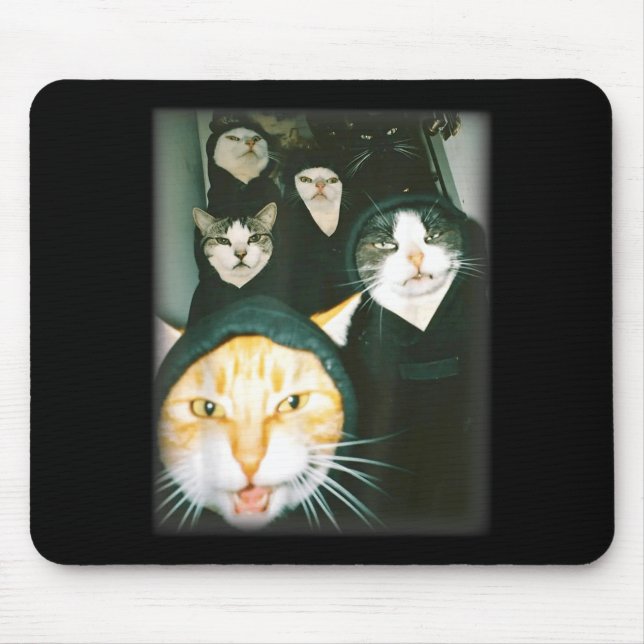 Cat Gang Meme Funny Chaotic Cats Unhinged Feline H Mouse Mat (Front)