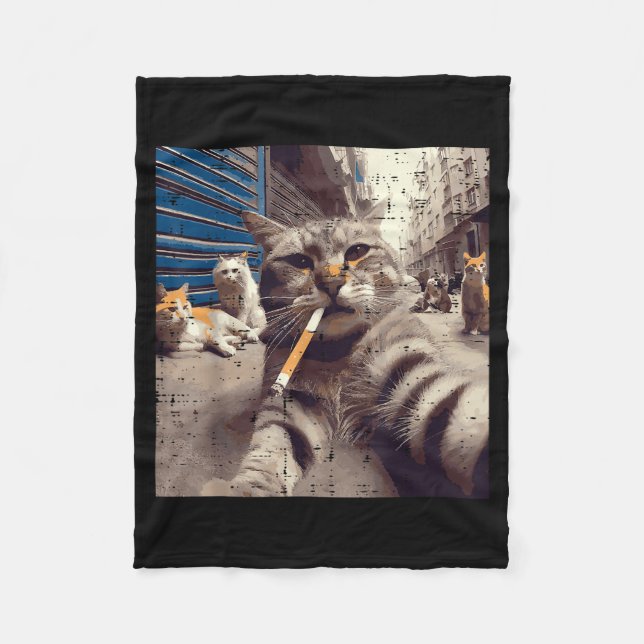 Cat Gangster Street Cats Selfie Funny Meme Humor M Fleece Blanket (Front)